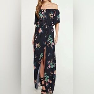 lovestitch Black Off-Shoulder Floral Maxi Dress